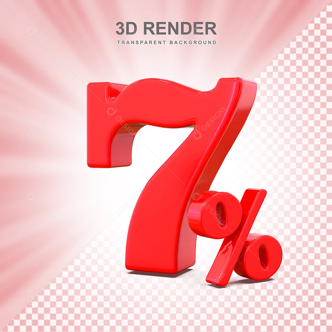 Elemento 3D Número 7% Vermelho Para Composição PSD