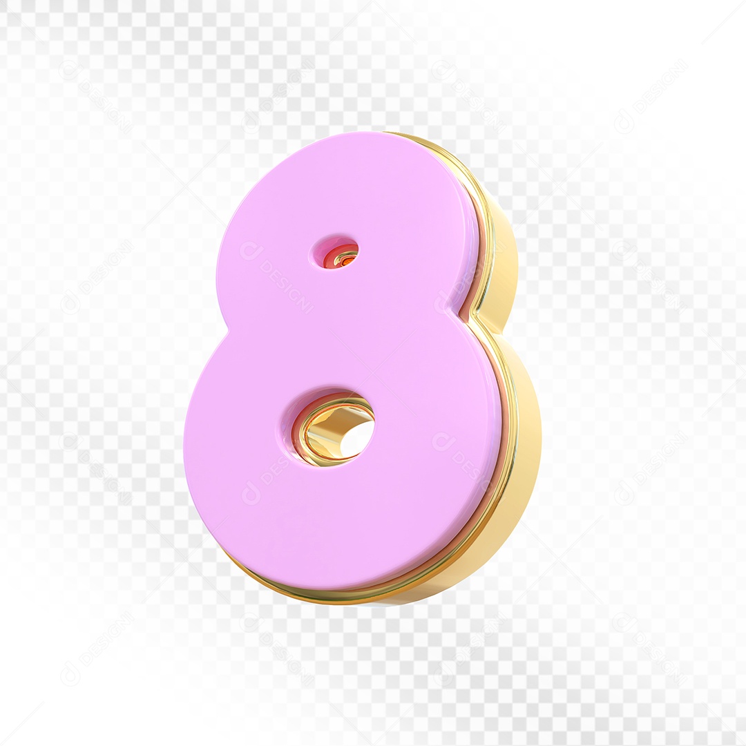 Elemento 3D Número 8 Rosa Para Composição PSD