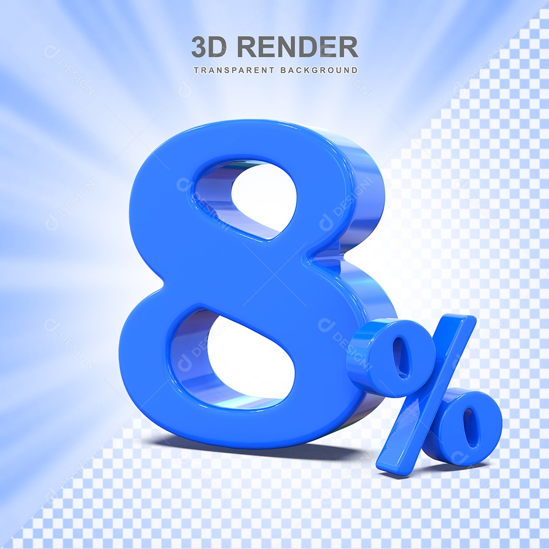Elemento 3D Número 8% Azul Para Composição PSD