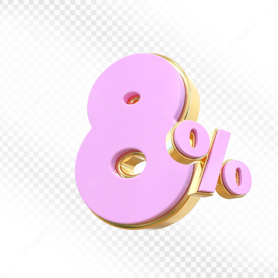 Elemento 3D Número 8% Rosa Para Composição PSD
