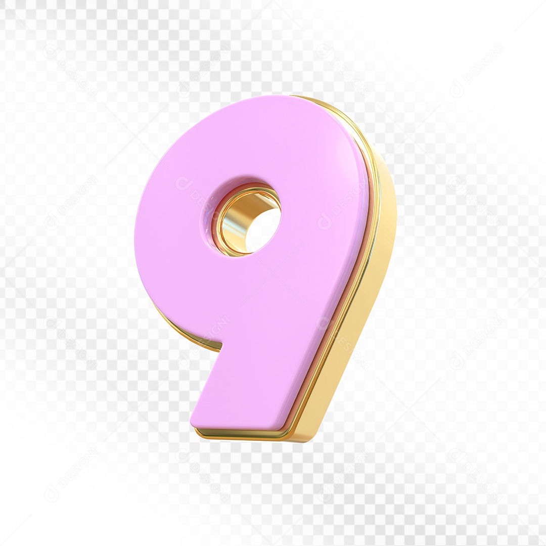 Elemento 3D Número 9 Rosa Para Composição PSD