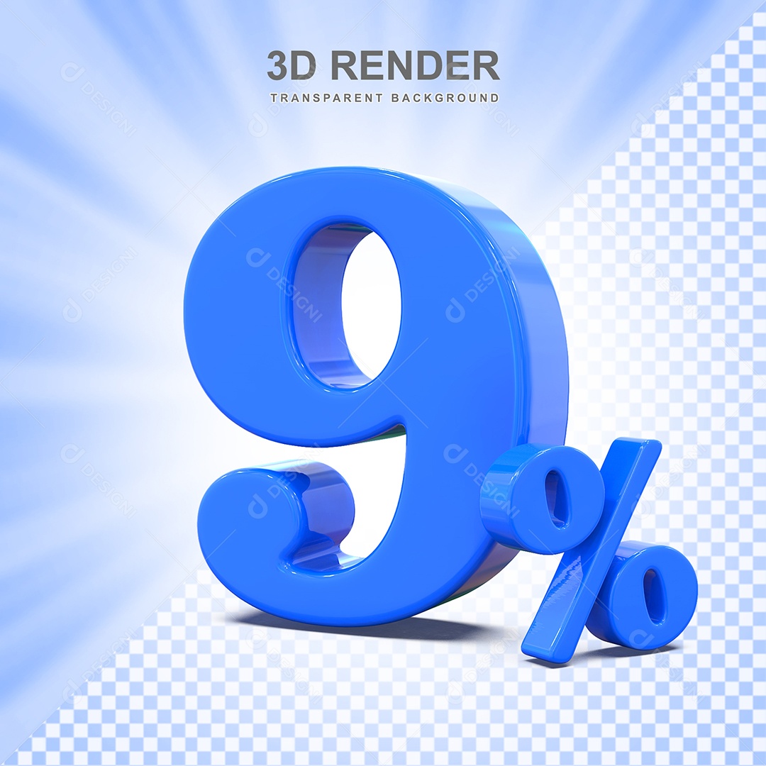Elemento 3D Número 9% Azul Para Composição PSD