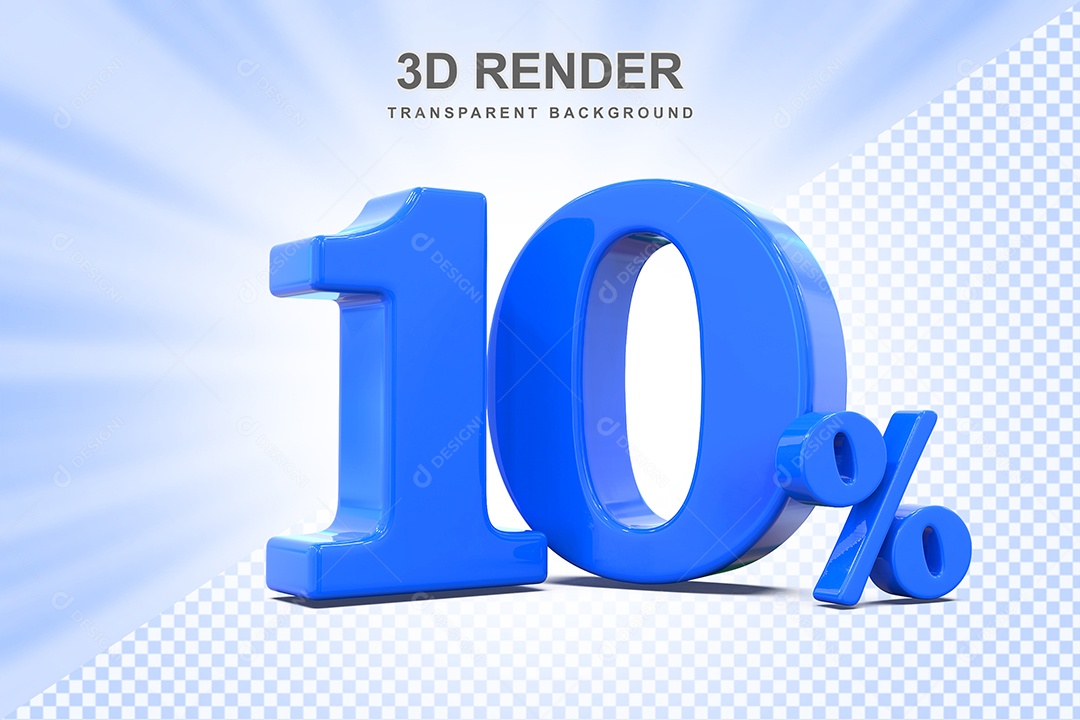 Elemento 3D Número 10% Azul Para Composição PSD