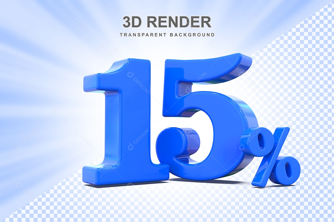 Elemento 3D Número 15% Azul Para Composição PSD