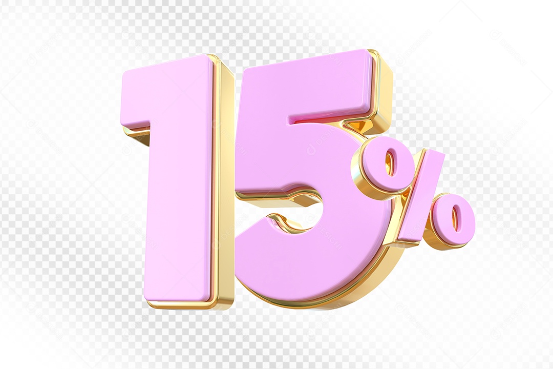 Elemento 3D Número 15% Rosa Para Composição PSD