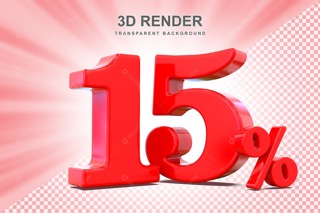 Elemento 3D Número 15% Vermelho Para Composição PSD