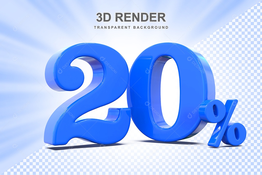 Elemento 3D Número 20% Azul Para Composição PSD