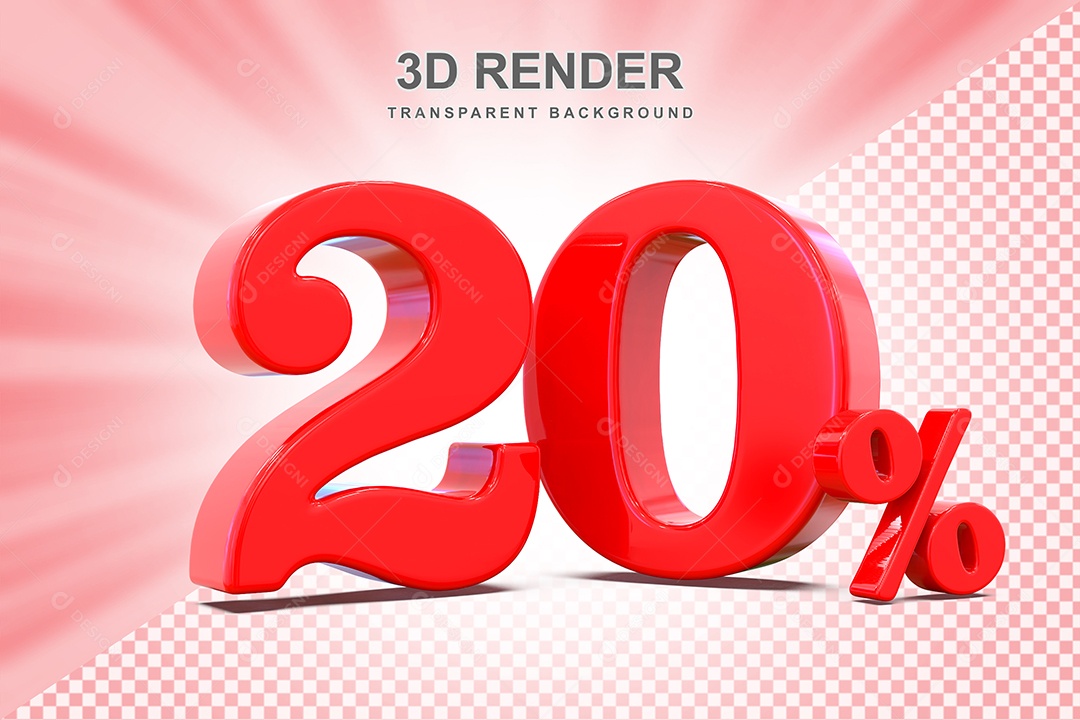 Elemento 3D Número 20% Vermelho Para Composição PSD