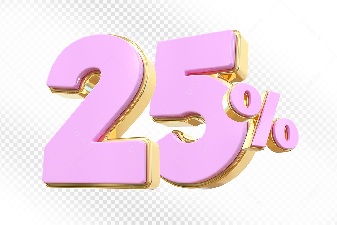 Elemento 3D Número 25% Rosa Para Composição PSD