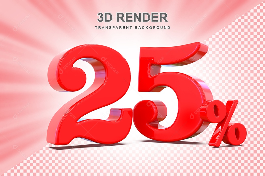 Elemento 3D Número 25% Vermelho Para Composição PSD