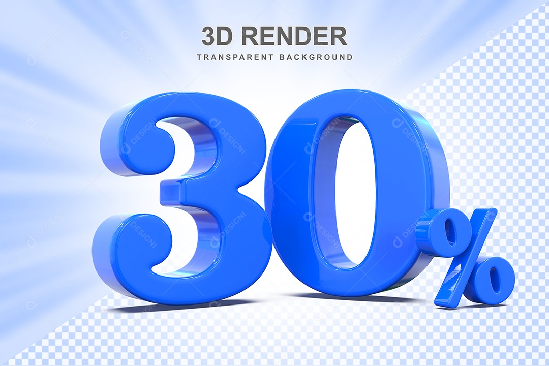 Elemento 3D Número 30% Azul Para Composição PSD