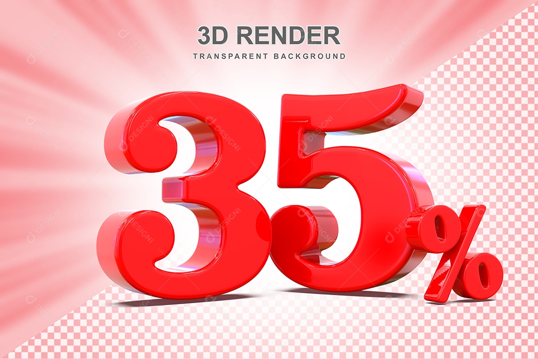 Elemento 3D Número 35% Vermelho Para Composição PSD