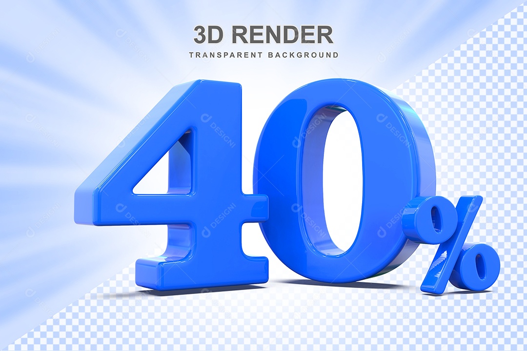 Elemento 3D Número 40% Azul Para Composição PSD