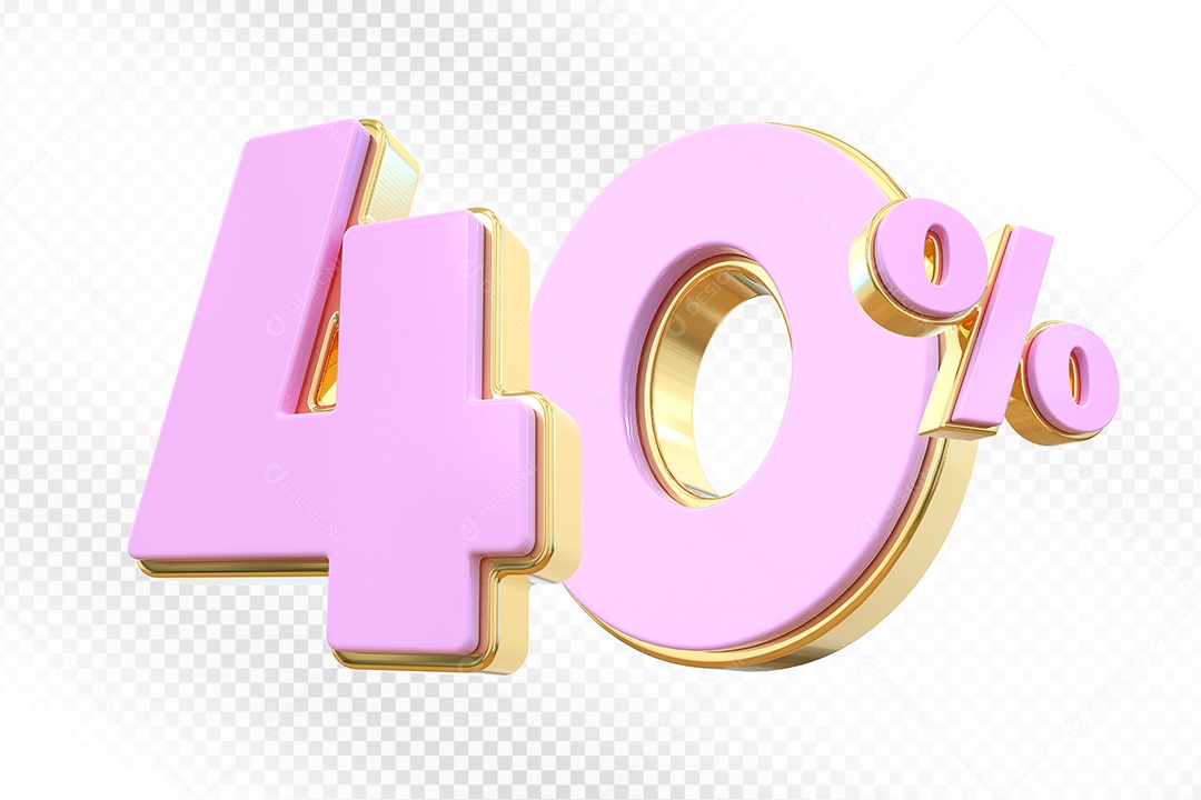 Elemento 3D Número 40% Rosa Para Composição PSD
