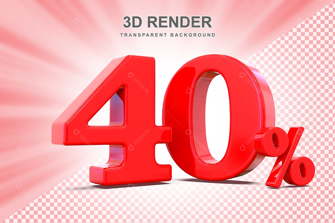 Elemento 3D Número 40% Vermelho Para Composição PSD