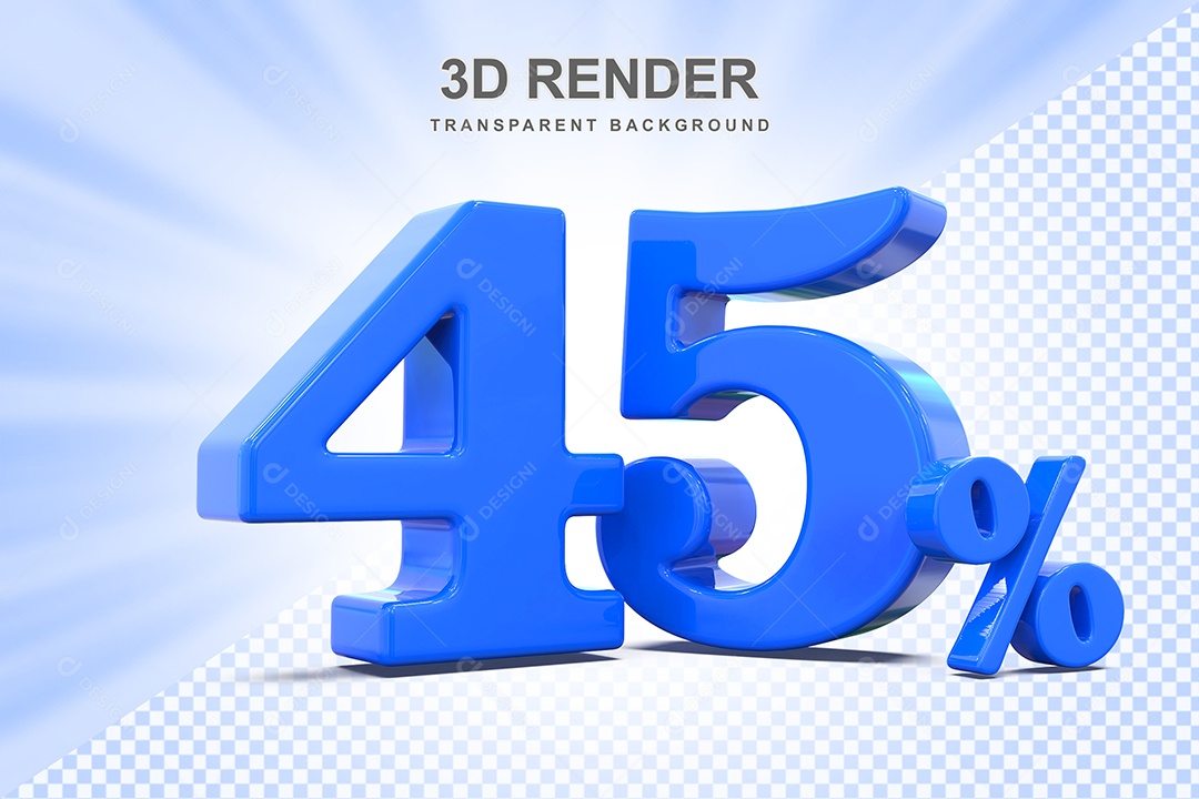 Elemento 3D Número 45% Azul Para Composição PSD