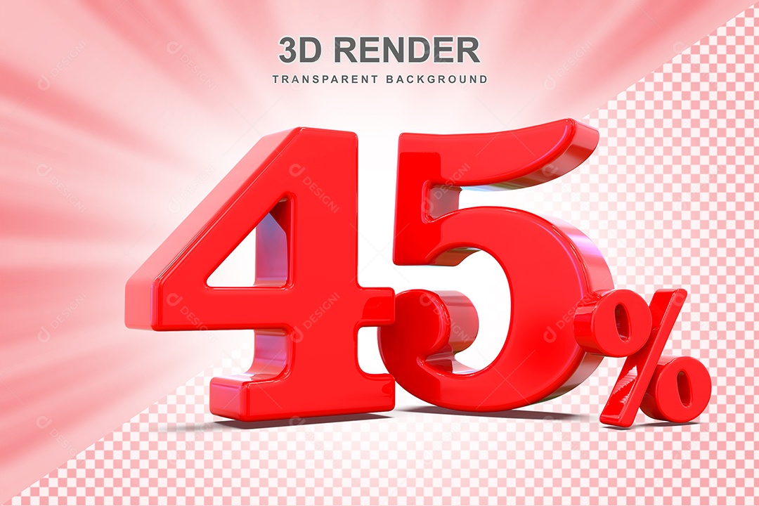 Elemento 3D Número 45% Vermelho Para Composição PSD