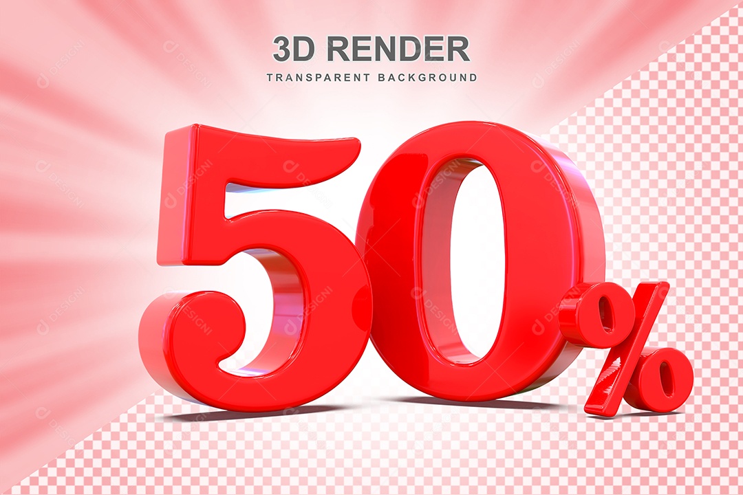 Elemento 3D Número 50% Vermelho Para Composição PSD