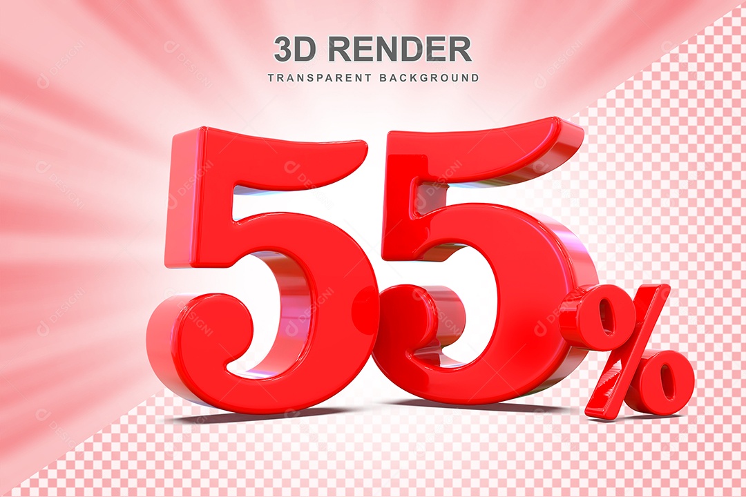 Elemento 3D Número 55% Vermelho Para Composição PSD