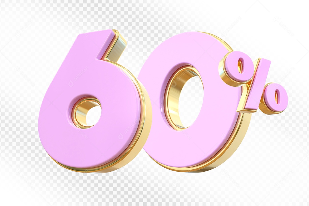 Elemento 3D Número 60% Rosa Para Composição PSD