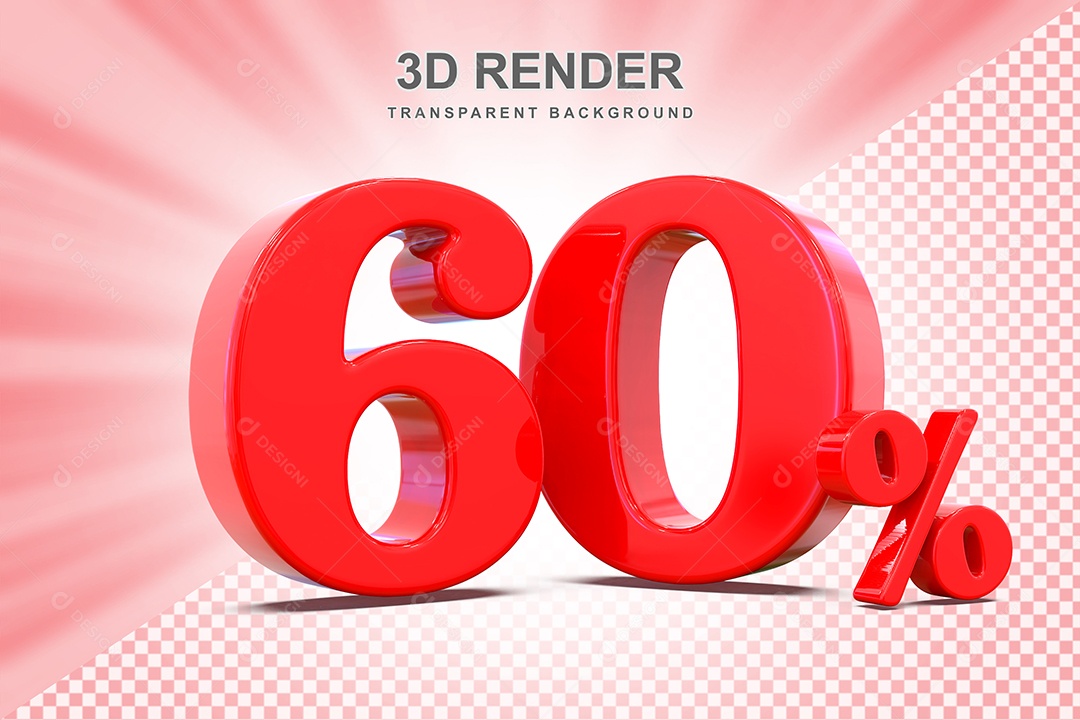 Elemento 3D Número 60% Vermelho Para Composição PSD