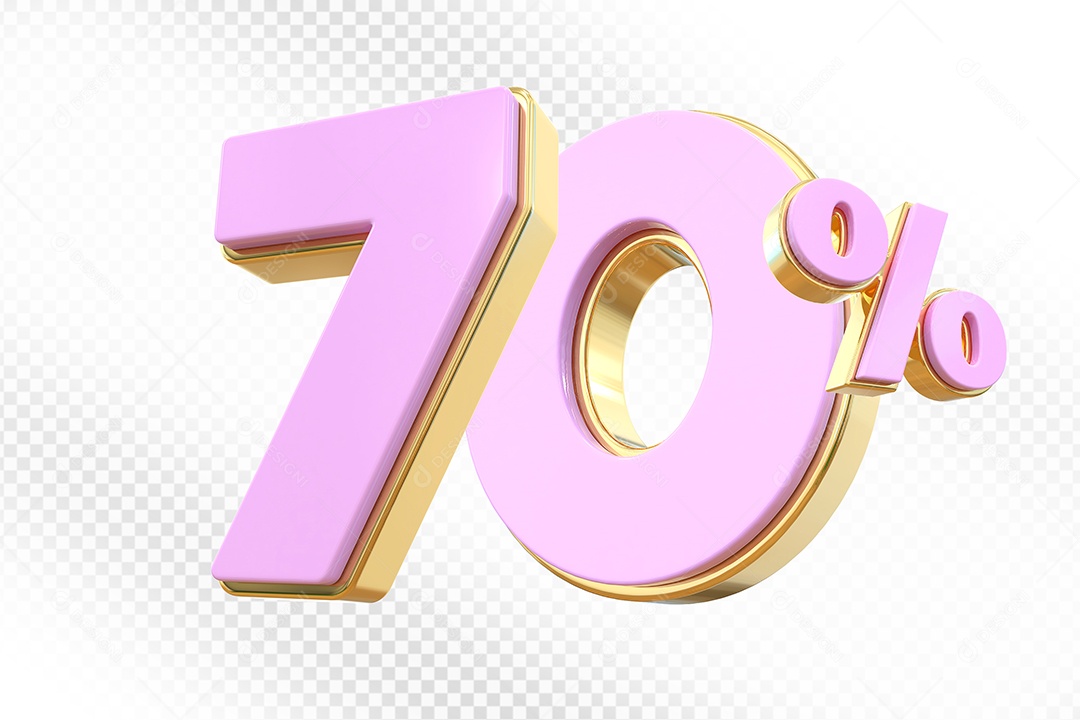 Elemento 3D Número 70% Rosa Para Composição PSD