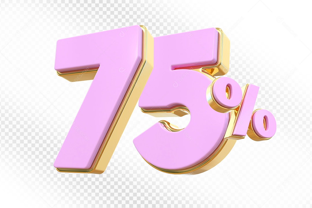 Elemento 3D Número 75% Rosa Para Composição PSD
