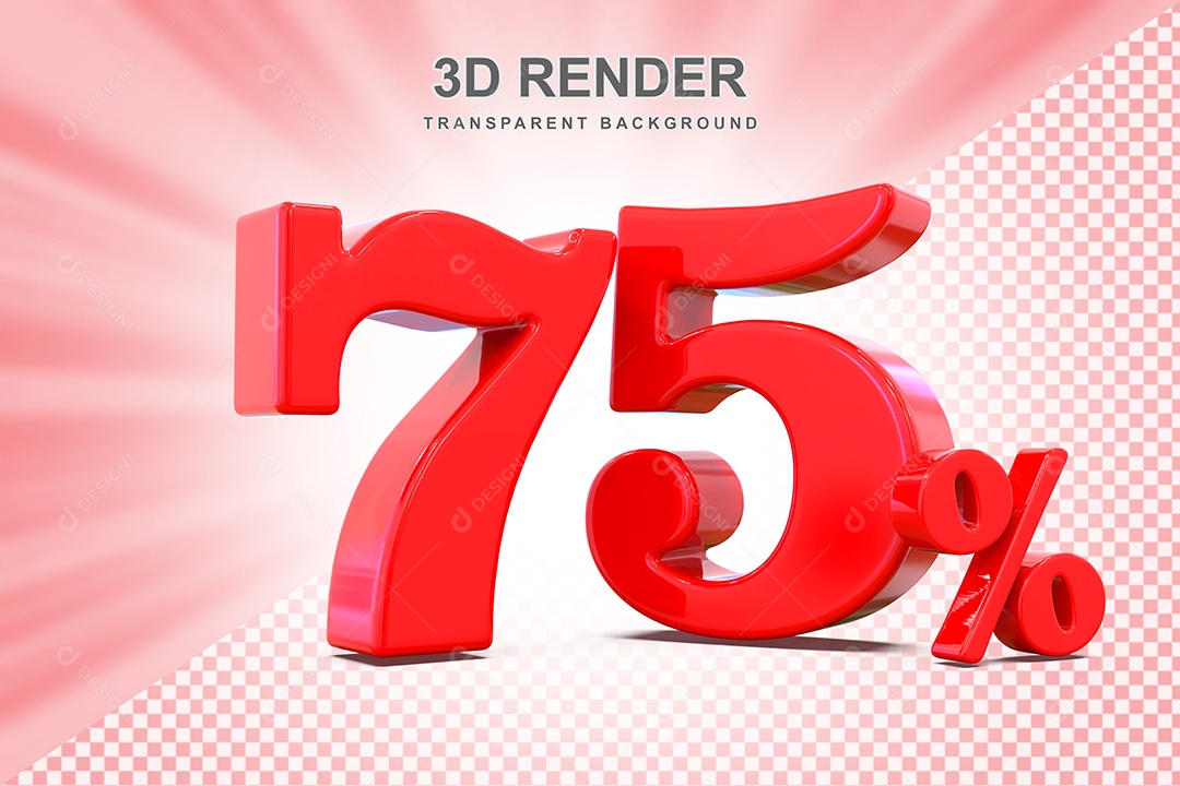 Elemento 3D Número 75% Vermelho Para Composição PSD