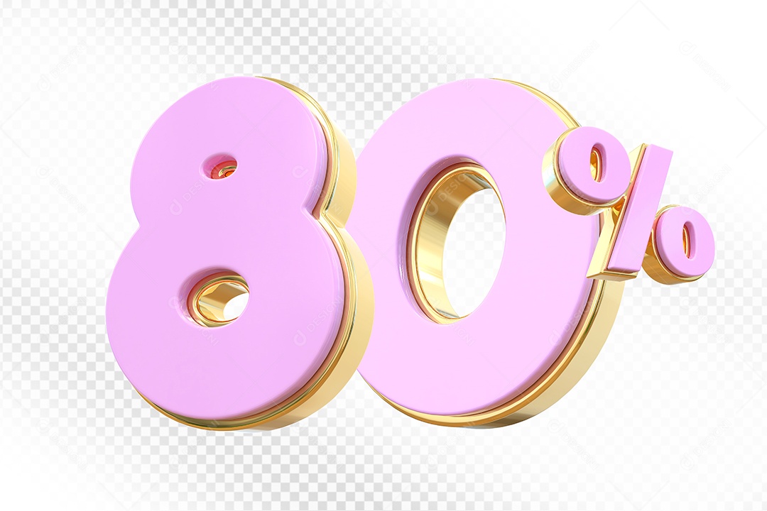 Elemento 3D Número 80% Rosa Para Composição PSD