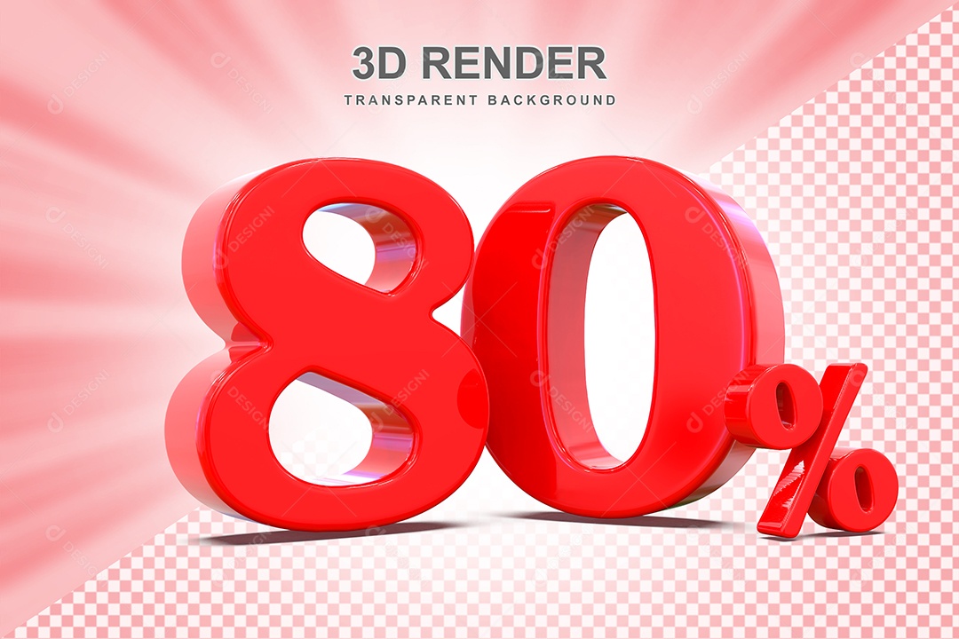 Elemento 3D Número 80% Vermelho Para Composição PSD