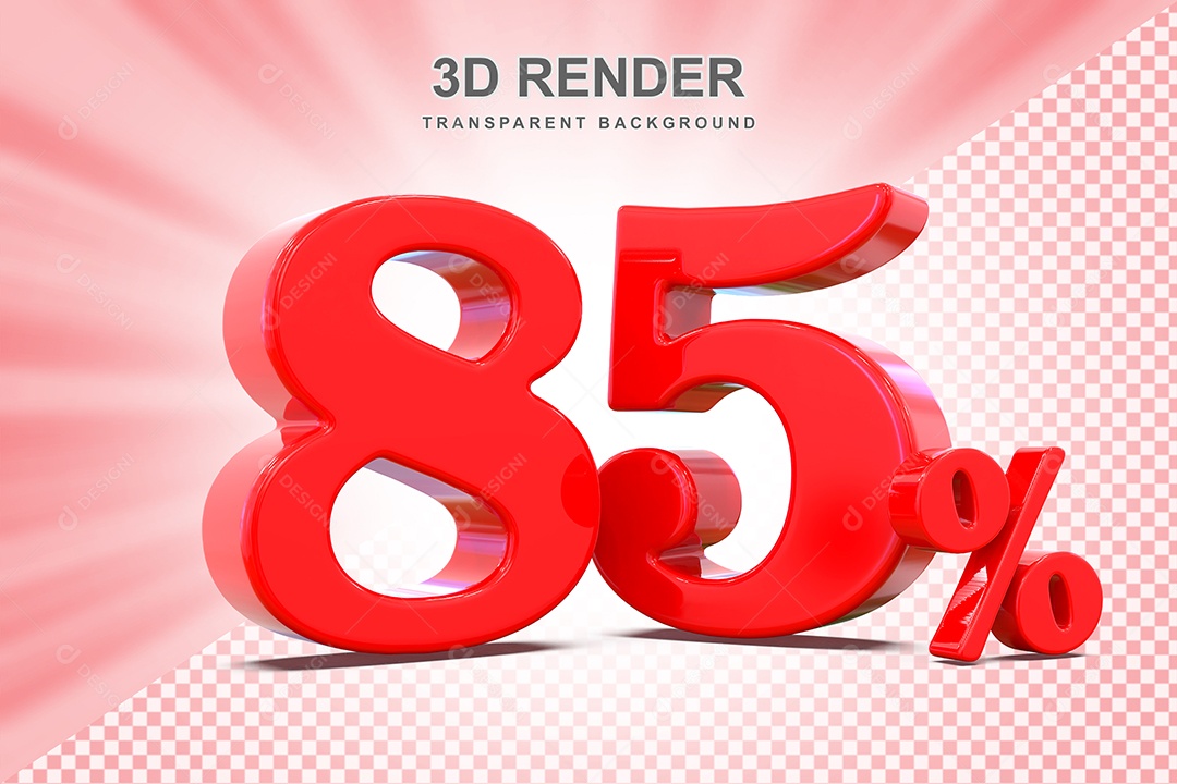 Elemento 3D Número 85% Vermelho Para Composição PSD
