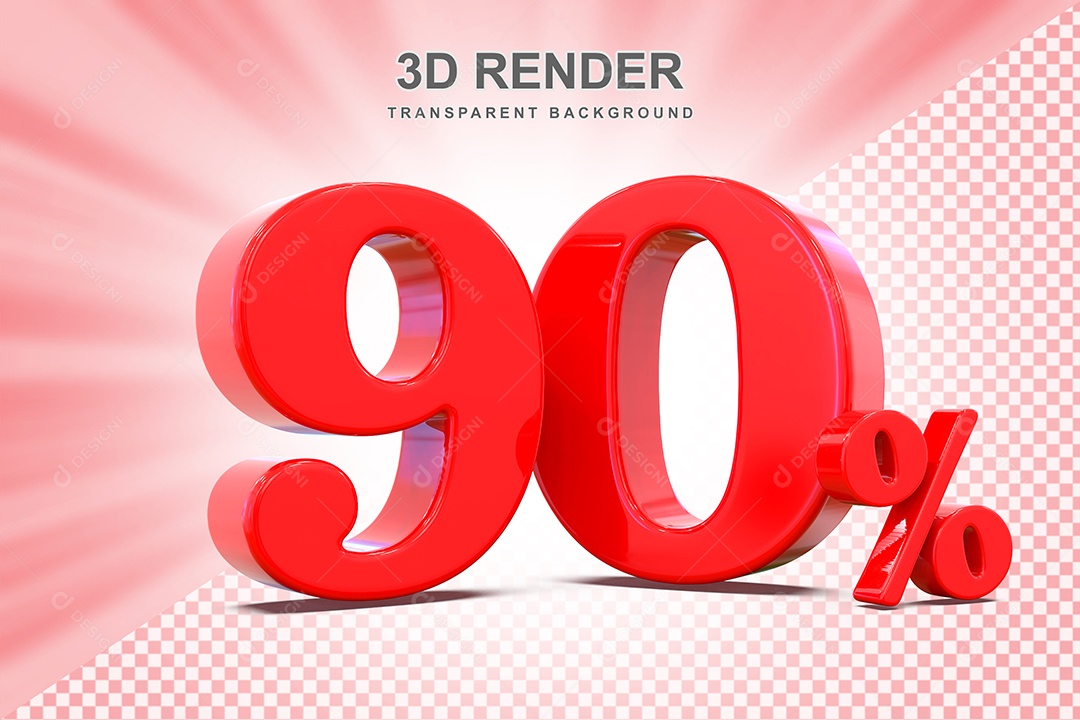 Elemento 3D Número 90% Vermelho Para Composição PSD