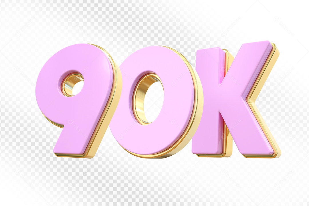 Elemento 3D Número 90K Rosa Para Composição PSD
