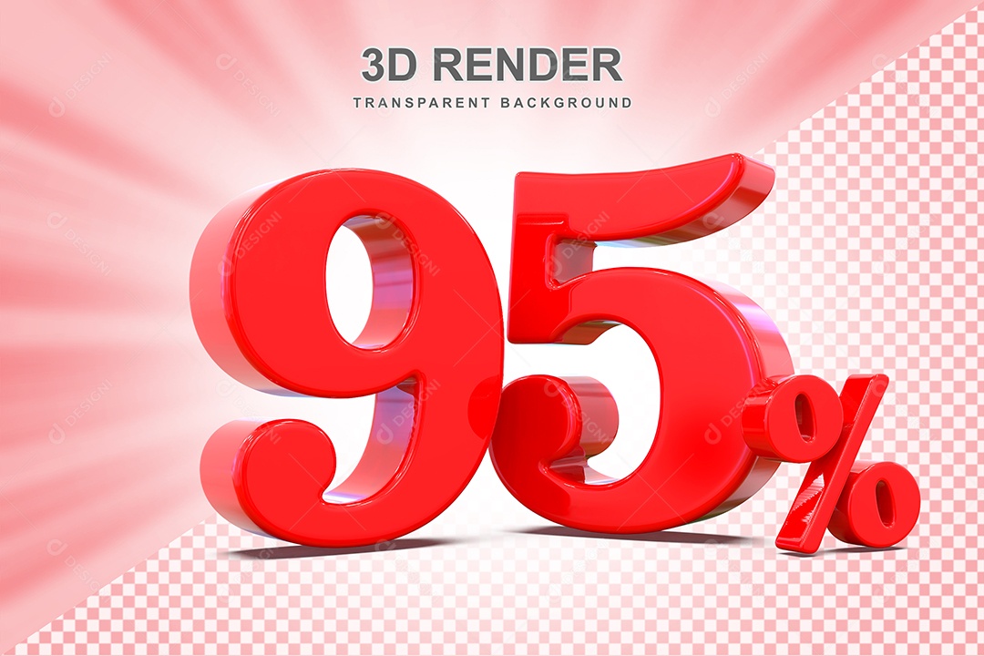 Elemento 3D Número 95% Vermelho Para Composição PSD