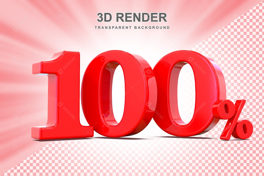 Elemento 3D Número 100% Vermelho Para Composição PSD