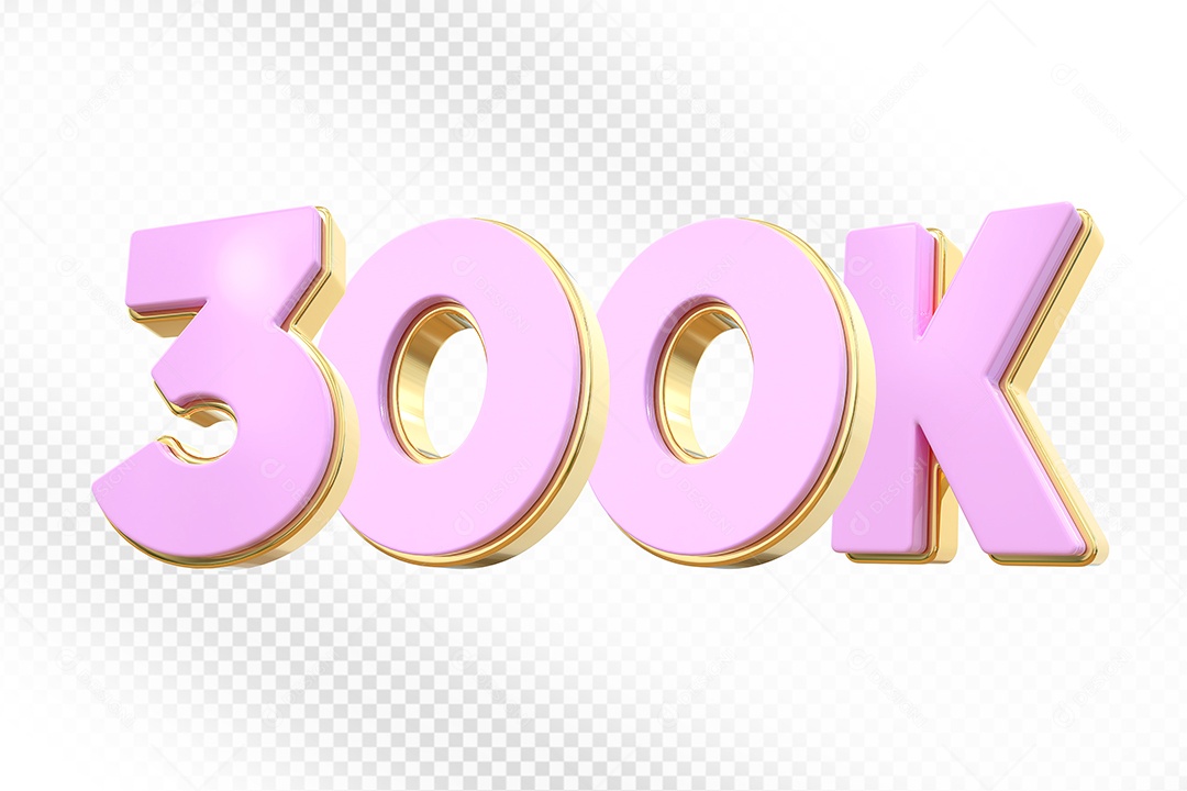 Elemento 3D Número 300K Rosa Para Composição PSD