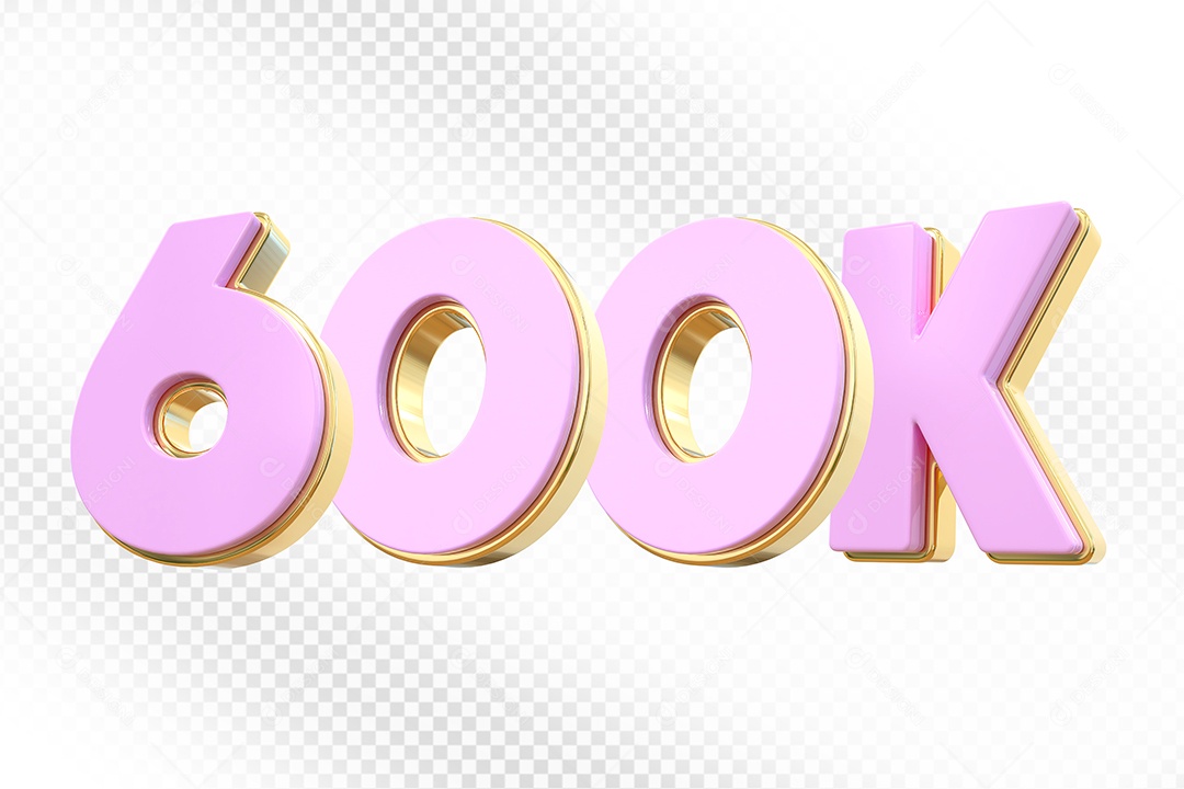 Elemento 3D Número 600K Rosa Para Composição PSD