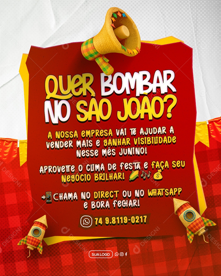 Comunicado de Funcionamento São João Social Media PSD Editável