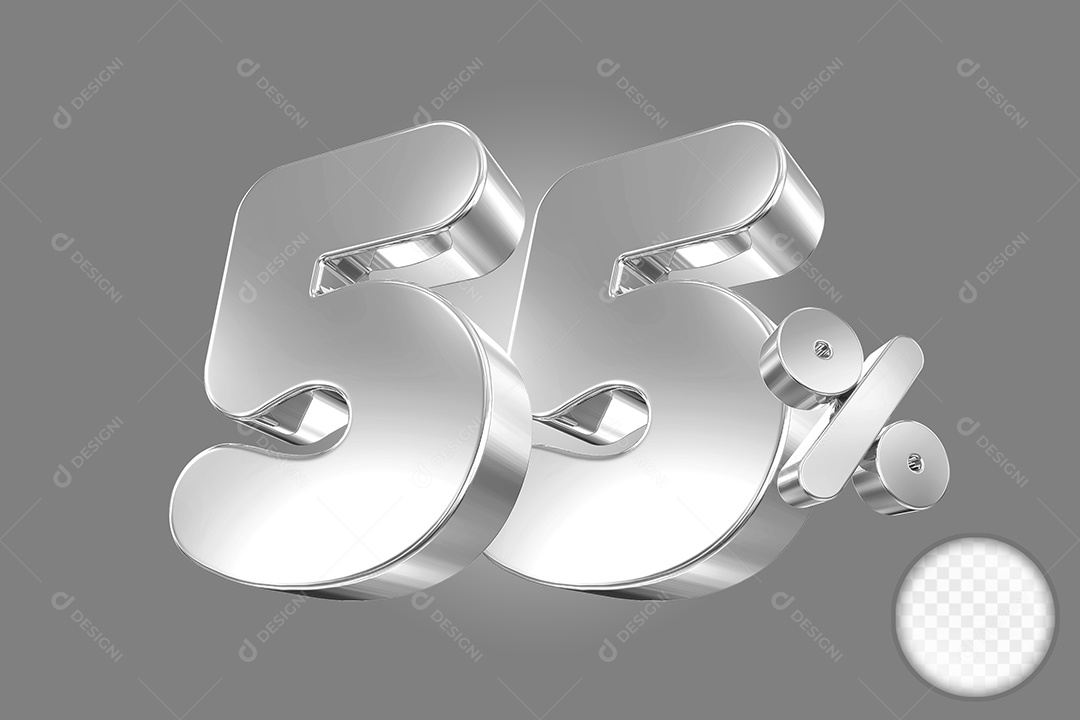Elemento 3D Número 55% Prata Para Composição PSD