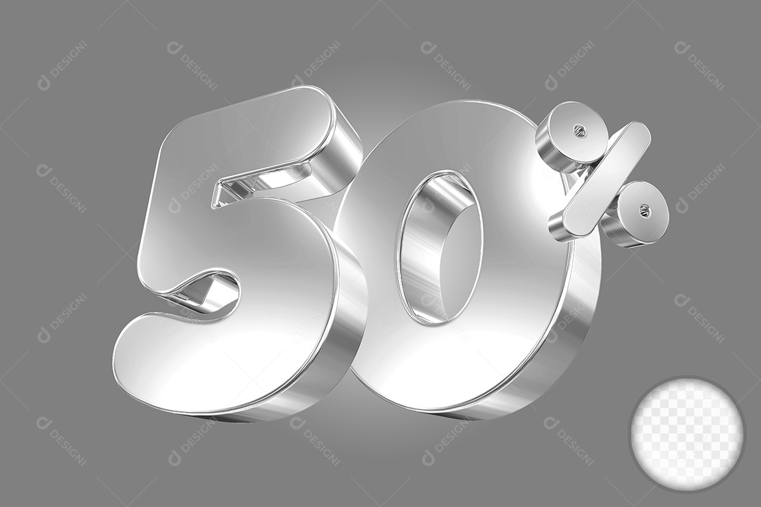 Elemento 3D Número 50% Prata Para Composição PSD