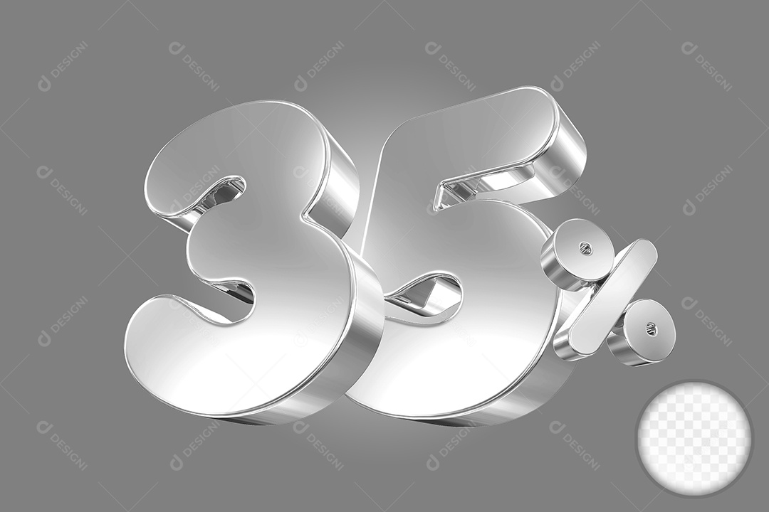 Elemento 3D Número 35% Prata Para Composição PSD