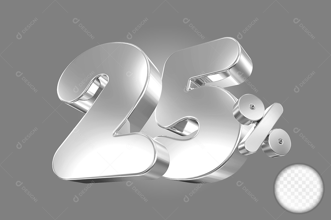 Elemento 3D Número 25% Prata Para Composição PSD