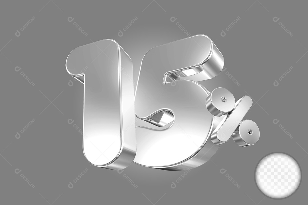 Elemento 3D Número 15% Prata Para Composição PSD