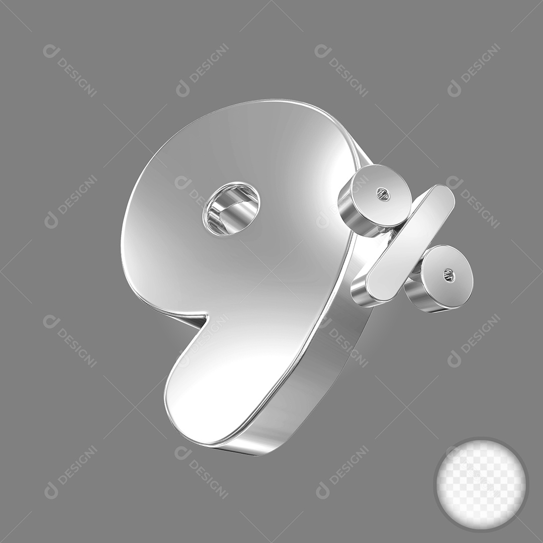 Elemento 3D Número 9% Prata Para Composição PSD