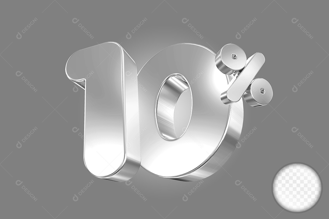 Elemento 3D Número 10% Prata Para Composição PSD