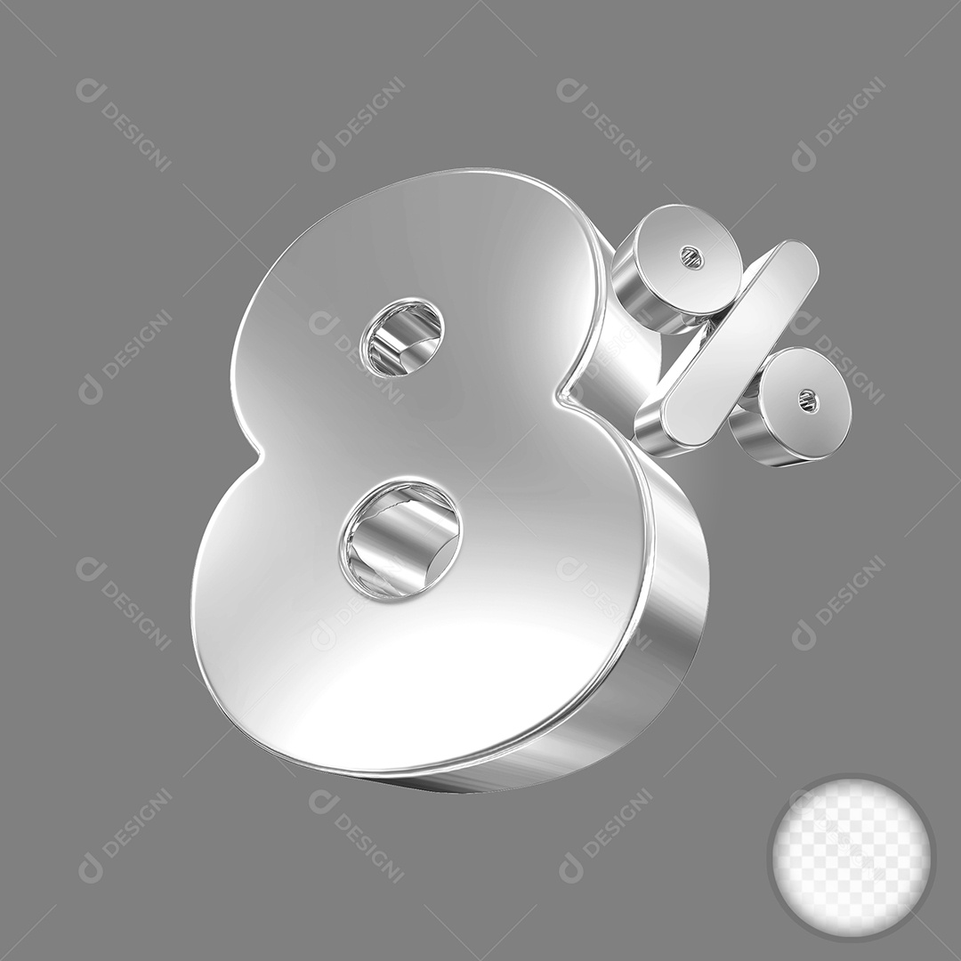 Elemento 3D Número 8% Prata Para Composição PSD