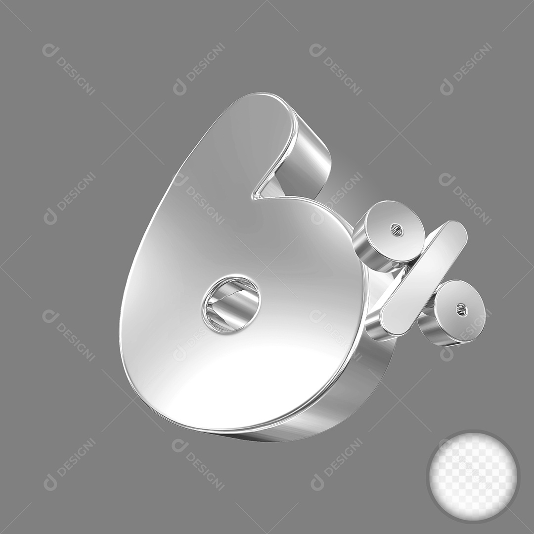 Elemento 3D Número 6% Prata Para Composição PSD