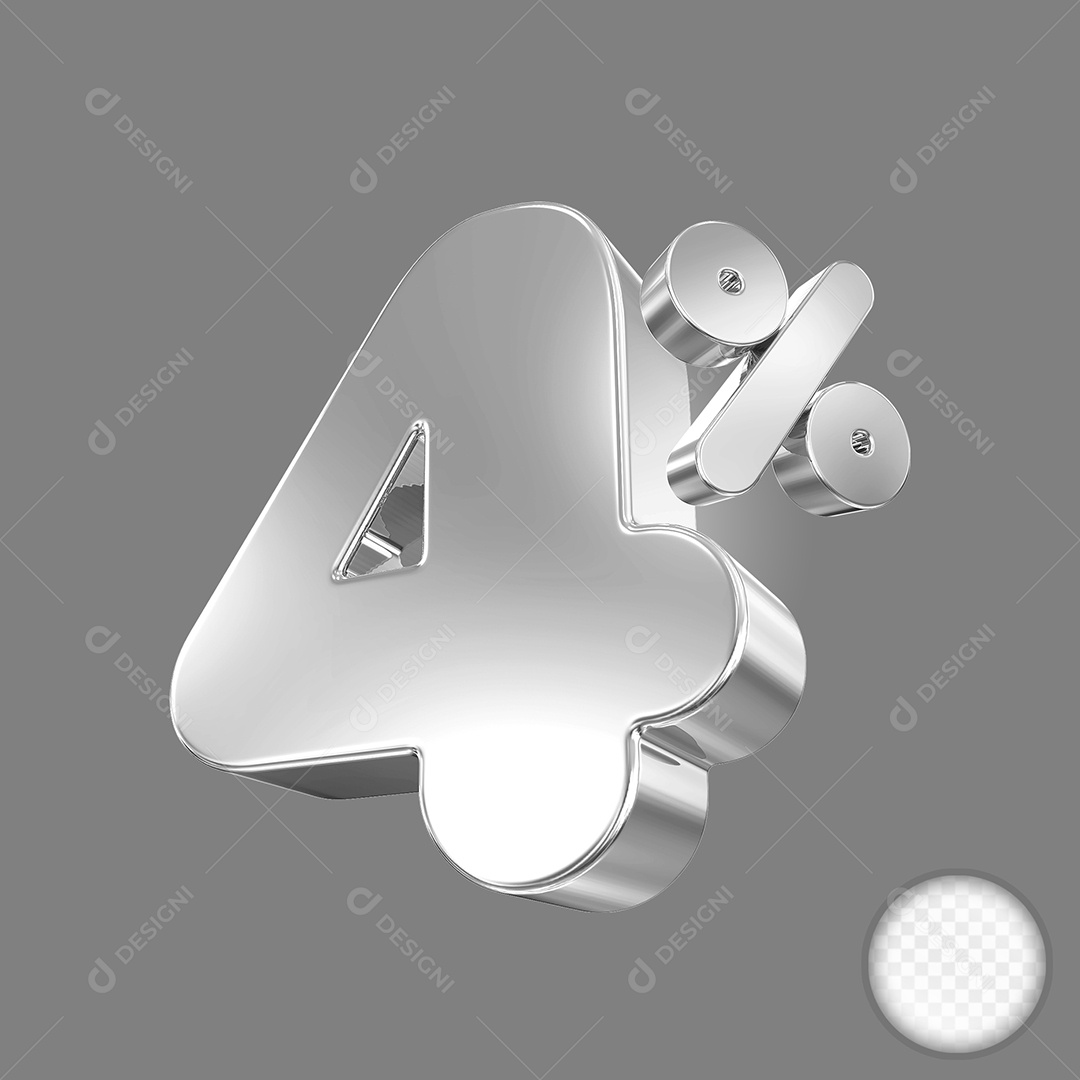 Elemento 3D Número 4% Prata Para Composição PSD