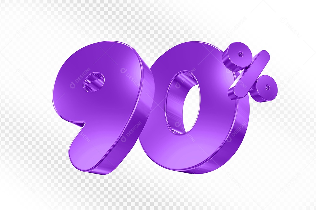 Elemento 3D Número 90% Roxo Para Composição PSD