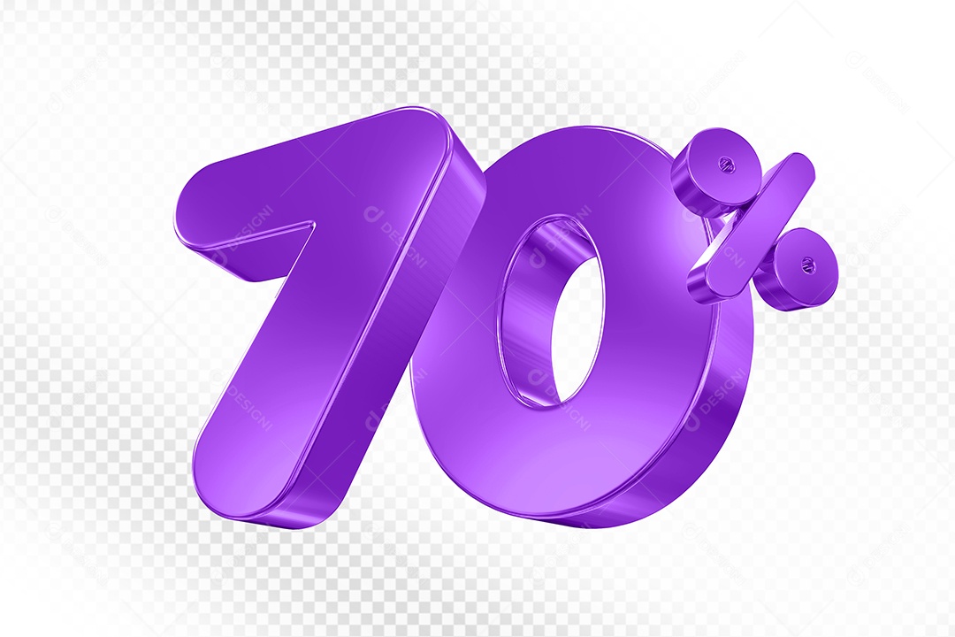 Elemento 3D Número 70% Roxo Para Composição PSD